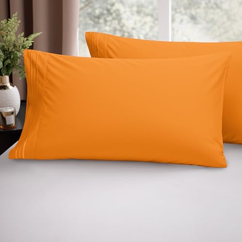 Image of Elegant Comfort Luxury Ultra-Soft 2-Piece Pillowcase Set 1500 Thread Count Egyptian Quality Microfiber Double Brushed-100% Hypoallergenic-Wrinkle Resistant, California King, Orange