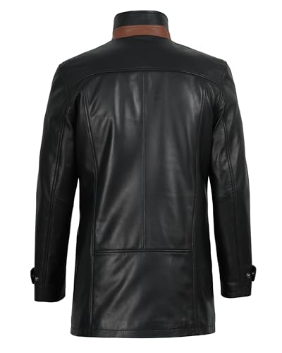 Image of Decrum Car Coat Style Mens Leather Jacket - Real Lambskin Long Leather Jackets for Men