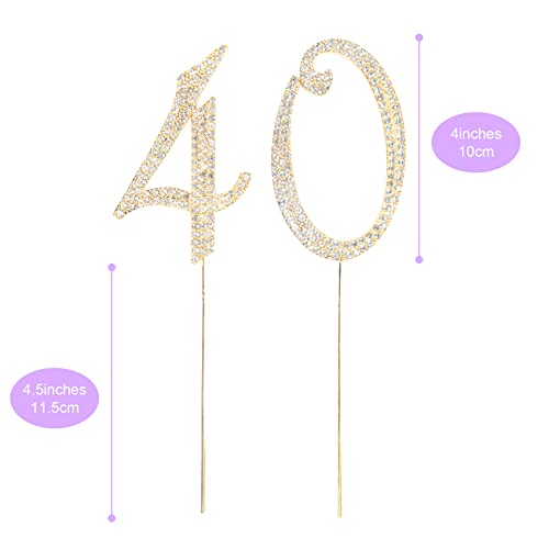 Number Cake Topper 40, Uniideco Gold Rhinestone Premium Metal Bling Bling Cake Decor, Sparkly Happy Birthday Wedding Anniversary Party Decoration Centerpiece #TOP2
