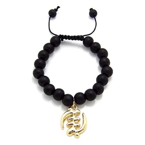 Fashion21 Mini Size Gye Nyame Charm Adjustable 10mm Wooden Bead Bracelet in Black Tone (Gye Nyame / 10mm Wooden) Cover