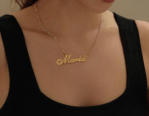 AOLO Personalized Name Necklace Custom Name Necklaces Stainless Steel Nameplate Heart Jewelry Gold Silver Color for Womens Mens4