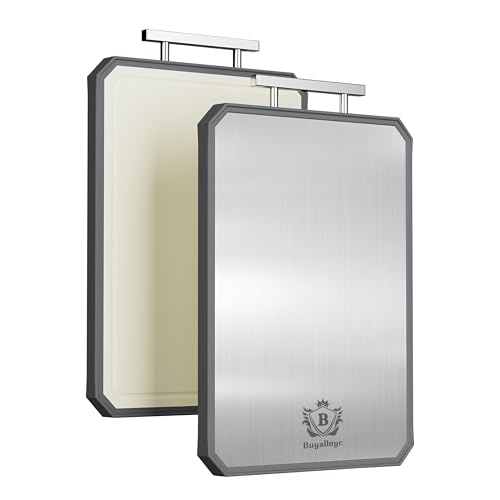 Tabla de Cortar de Acero Inoxidable para Cocina - (40.64 cm x 27.94 cm) Doble Cara de Acero y Polipropileno con Paja de Trigo, No Tóxica y Apta para Lavavajillas miniatura 1