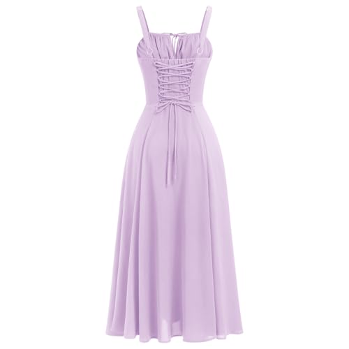 Image of IBTOM CASTLE Women Corset Dress Sleeveless Spaghetti Straps Casual Dresses Boho Slit Lace Up Flowy Midi Bustier Sundress