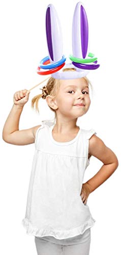 IRONLAND 5 Pack Easter Inflatable Bunny Ears Ring Toss Party Games Easter Indoor Outdoor Rabbit Ears Ring Toss Games Toys Gift Party Favors Supplies for Kids Adult Family School Carnival