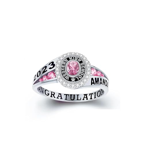 Cargari Class Ring for Women High School, 925 Sterling Silver Fully Personalized Graduation Rings, College Senior High School Rings, Birthstone Women's Jewelry GIft Customizable Size 5-15