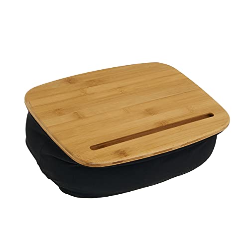 Bandeja para portátil con cojín de bambú negra y natural de 36x26x13 cm - LOLAhome
