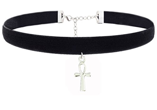 Cozylife Girls 3/8" Black Velvet Gothic Vintage Choker Collar Necklace with Ankh Cross Pendant