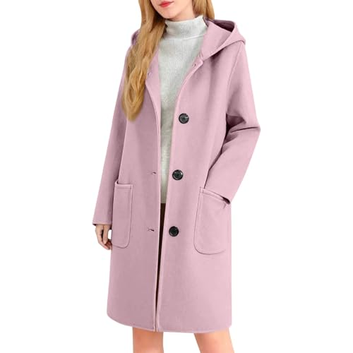 Genérico Abrigo informal con capucha talla grande para invierno cálido manga larga uso diario color liso botones tipo túnica bolsillos chaqueta abrigo (XXL)