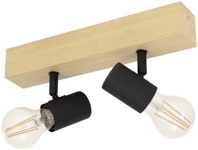 EGLO Townshend wall light, 1-flame vintage wall light with an industrial design, retro light made of steel and wood, Colour: Black, brown, Socket: E27