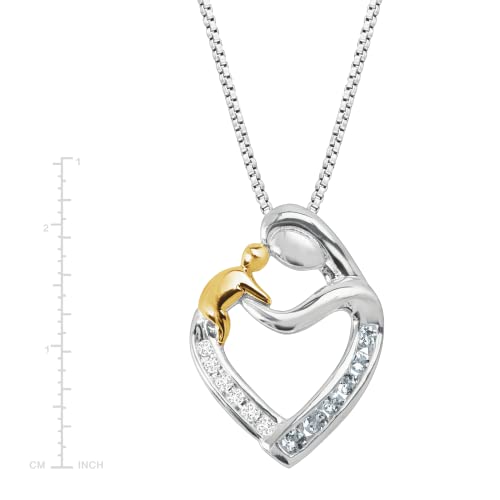 Finecraft Natural Aquamarine Mother & Child Heart Pendant Necklace with Diamonds in Sterling Silver & 14K Gold, 18" - Image 5