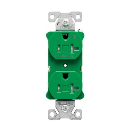 Eaton TR5362CHGN Arrow Hart, Tamper Resistant Half Control Heavy Duty Industrial Grade Duplex Receptacle, Impact-Resistant thermoplastic face, #14-10 AWG, 20A,125V, Green, 5-20R, 2-Pole (10)