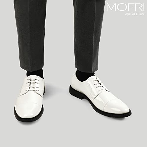Mofri Men's Dress Shoes Size 10.5 Faux Patent Leather Tuxedo Shoes White Dress Shoes For Men Formal Derby Oxford #TOP3