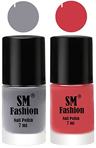 Image of Long Lasting Nail Polish | Nail Paint Combo 7 ml Each) - Set of 2 Gray-Punch Pink