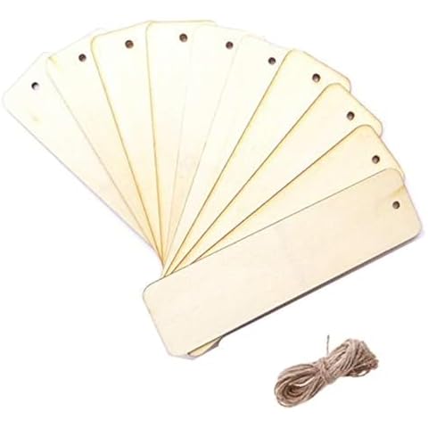 WINVIN 20 Pcs Wooden Tags with Holes,Rectangle Shape Wood Crafts DIY,Blank Hanging Gift Come with 11.48 FT Ropes,Wedding Birthday Xmas Party Decoration Making Ornaments Cover