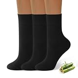 ANDERE ARTE Womens Viscose Bamboo Crew Socks Casual Calf Dress Socks Soft Above Ankle Sock 3 Black Size 6-9