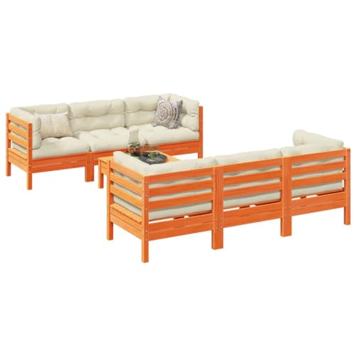 Homgoday Set de sofás jardín 7 pzas con Cojines Madera Pino marrón Cera, Set Muebles de Salon Exterior, Conjunto Muebles de Jardin, Juego de Muebles de jardín Tipo2