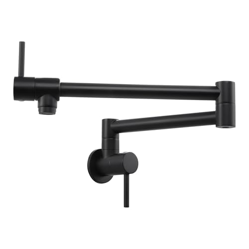KES Kitchen Pot Filler Folding Faucet Lead-Free Brass Double Joint Swing Arm Sink Faucet Articulating Wall Mount Two Handle Matt Black, KN926LF-BK by KES - Image 9