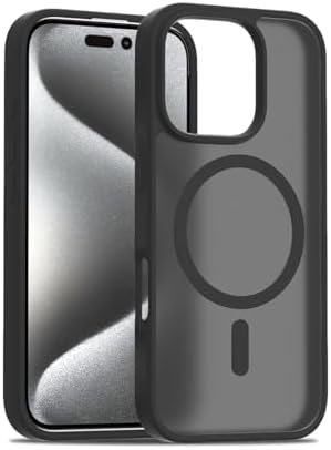 Glassology Silicon Case for iPhone 16 pro Frosted Magnetic Case - Matte Translucent TPU+PC Shockproof & Anti-Scratch Phone Cover with N52 Magnet Black