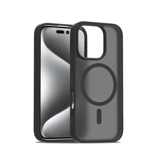 Image of Glassology Silicon Case for iPhone 16 pro Frosted Magnetic Case - Matte Translucent TPU+PC Shockproof & Anti-Scratch Phone Cover with N52 Magnet Black