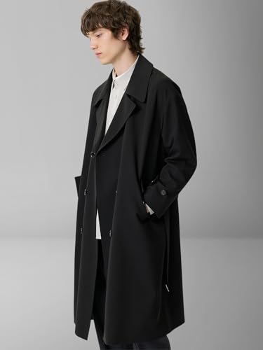 Trench long noir homme ample pour pull épais style britannique S