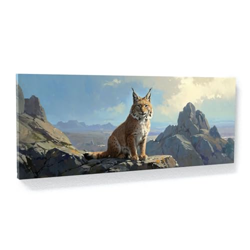 Sense Canvas Lynx Majestic Rocky Perch 8 - Lienzo decorativo para decoración del hogar, póster pequeño de 20 x 8 pulgadas