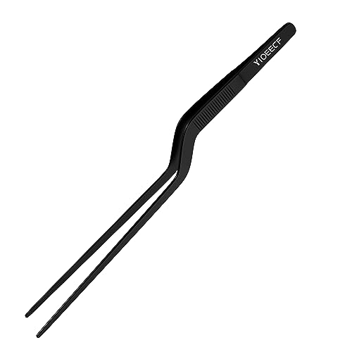 Yioeecf 8 Inch Black Stainless Steel Precision Kitchen Cooking Offset Tweezer?for Cooking Food Design Styling