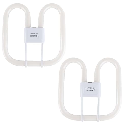 JQslight 28W Compact Fluorescent Lamp GR10q 4-Pin Bulb，CFL Light Bulb 3500K Warm White Non-Dimmable，AC 220V，Low Energy Light Bulb for Flush Ceiling Light，2 Pack.