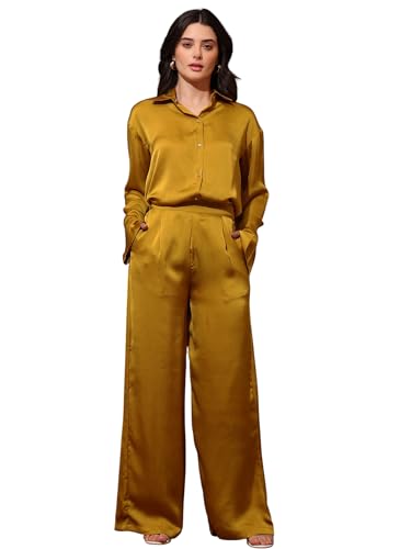 Image of PURVAJA Women's Full Sleeve Shirt & Trouser Solid Co-ords
