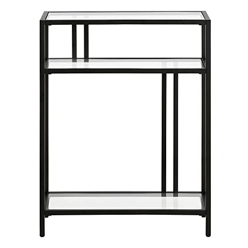 Henn&Hart 22" Narrow Glass Rectangular Metal Console Table Entryway Table, Sofa Table with 2 Glass Shelves for Entryway, Living Room, Couch, Hallway, or Office, Black by Henn&Hart - Image 2