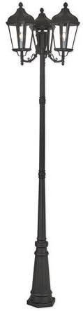 Poste de 3 luces para exteriores con acabado negro con textura de aluminio fundido tamaño mediano de 100 pulgadas 300 vatios mundo de cristal