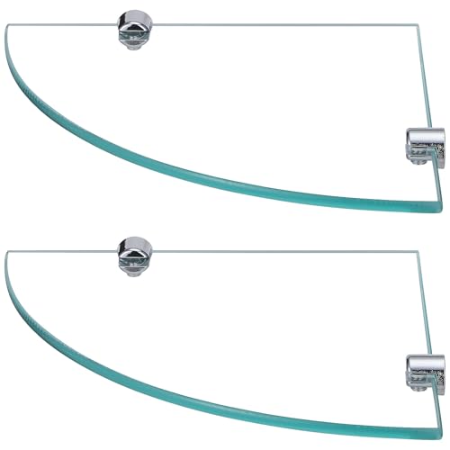 MAGICLULU 2 Pack Triangle Glass Corner Shelf Wall Mount Shower Basket Bathroom Storage Rack Modern Decorative Holder Space-saving Corner Mount for Toiletries