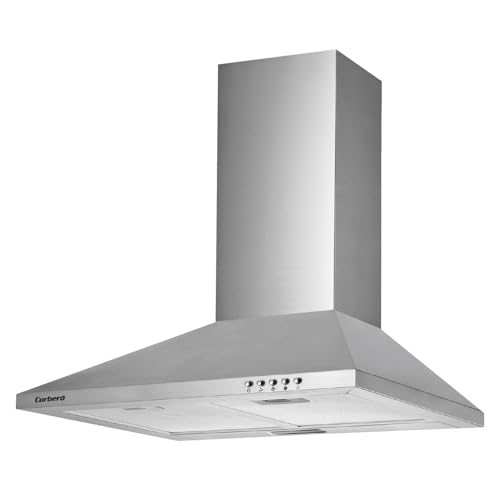 Corberó - Campana Extractora Pirámide 60 cm | TEIDE636X |375.4 m3/h | 57db | 36.5 W | 3 Velocidades | Control por Pulsador |2 Filtros de Aluminio + Filtro de Carbon | Inox