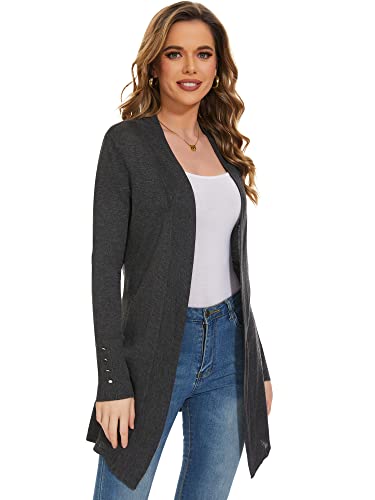 Image of Women Long Knit Cardigan Lightweight Open Front Sweaters | Capsule Wardrobe for Women, Relaxed fit, Buttoned Ribbed cuffs, Dressy Business Casual , for spring early fall office work
