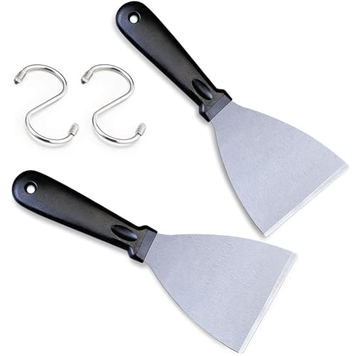 Houbobo 2PCS Griddle Scraper, 304 Stainless Steel Slant Edge