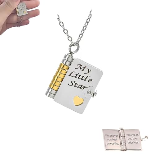 My Little Star Book Necklace for Daughters - Personalized Openable Necklace,Openable with 6 Pages of Engraved Information