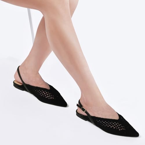 Women's Knit Pointed Toe Slingback Flats - Adjustable Buckle Ballet Flats, Dressy and Comfortable3