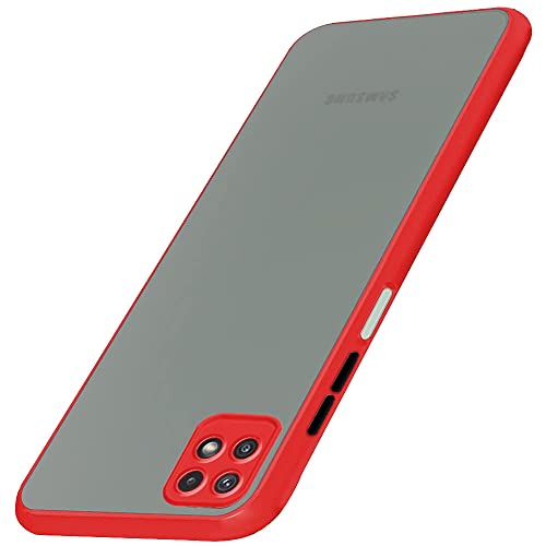 Image of TheGiftKart Smoke Back Case Cover Samsung Galaxy F42 5G / A22 5G | Translucent Smoked Matte Back | 360 Degree Protection | Protective Hard Back Cover for Samsung Galaxy F42 5G / A22 5G (Red Bumper)
