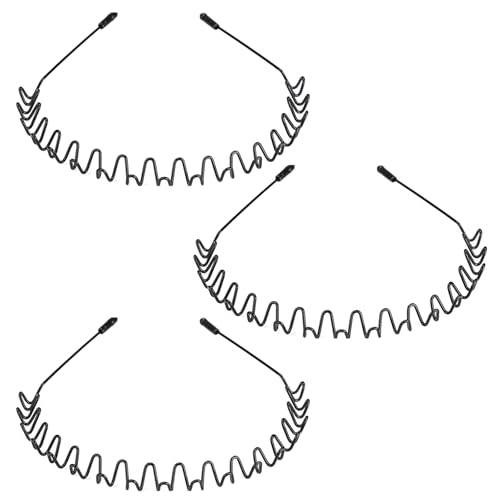 Metal Zig Zag Headband for Men & Women, Non Slip Wavy Wire Hair Band with Teeth, Curly Hair Headband for Sports, Daily Wear, Black (3 Pack)