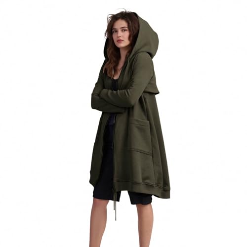 Long Hoodies for Women Zip Up Double Zipper Fleece Jacket Fall Hooded Tunic Sweatshirts Warm Winter Coat with Pockets