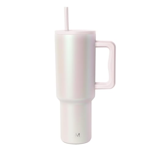 Image of Simple Modern 40 oz Trek Tumbler with Handle and Straw Lid | Cup Holder Friendly Insulated Stainless Steel Travel Mug | Coconut Pearl
