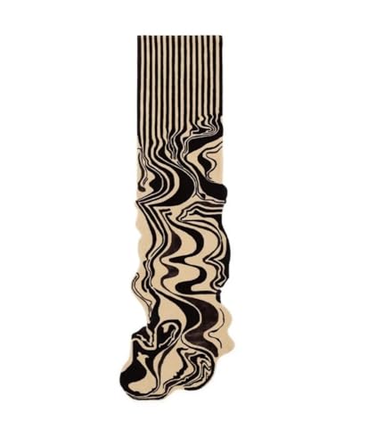 Modern Melting Design Irregular Wool Area Rug, Handmade, 100% Wool, Living Room/Bedroom/Kitchen (Black Beige, 2.6 x 10 FT)