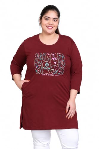 Image of RYSH Women's Plus Size Printed Nightshirt | Round Neck | 3 /4 Sleeve | Relaxed Fit Long Nightwear Top |