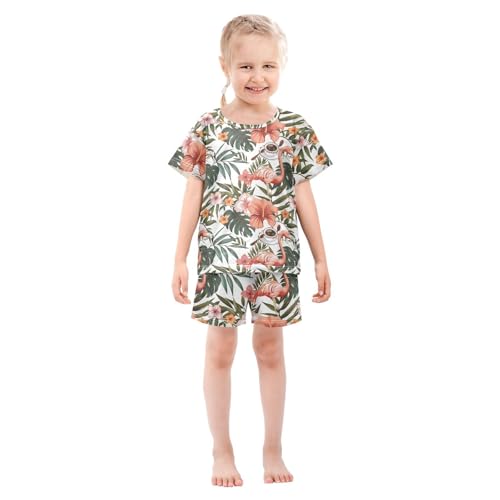 ALAZA Tropical Flamingo Palm Leaves Retro Pajamas Short Sleeve 2 Piece Sleepwear Top and Bottom Pajama Set Unisex3