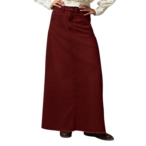 Jean Skirts for Women Denim Long Ankle Maxi Stretch Corduroy A-Line Flare Trendy Skirt with Pockets Panel Skirt