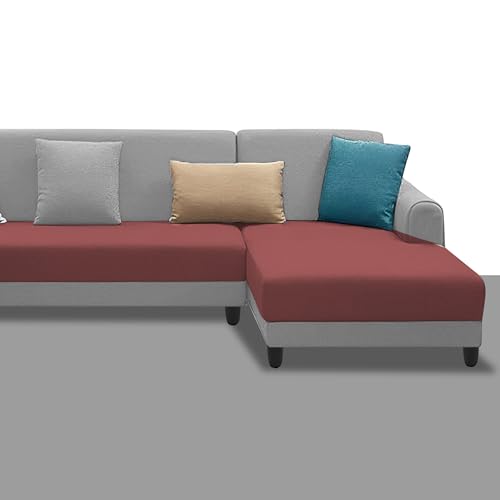 Image of Kraven LHS 6 Seater L Shape Sofa Set for Living Room (Maroon Grey Fabric) Premium Fabric Sofa