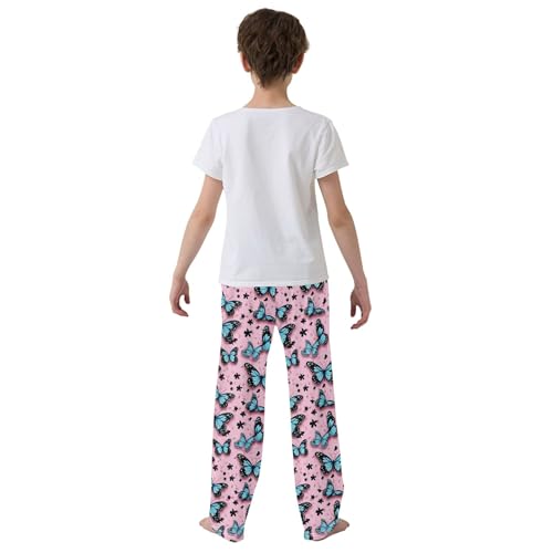 Butterfly Long Pajama Pants Elastic Waist PJ Bottoms with Pockets S A1109104