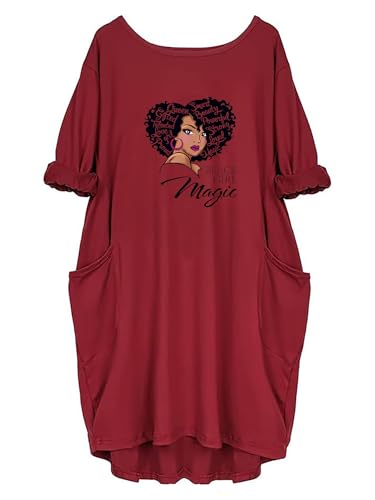 Black Girl Graphic-Melanin Afro Queen Magic Long Sleeve Black Girl Pride Gift Loose Pocket Oversize Tunic Dress
