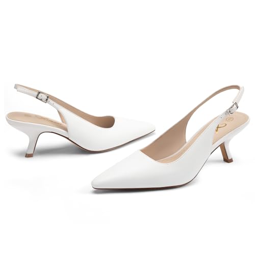 Athlefit Women's Low Kitten Heels Closed Pointed Toe Slingback Dress Pumps Shoes for Wedding Work Office, White, Size 8.5, SAPU2614W by Athlefit - Used condition - Image 5