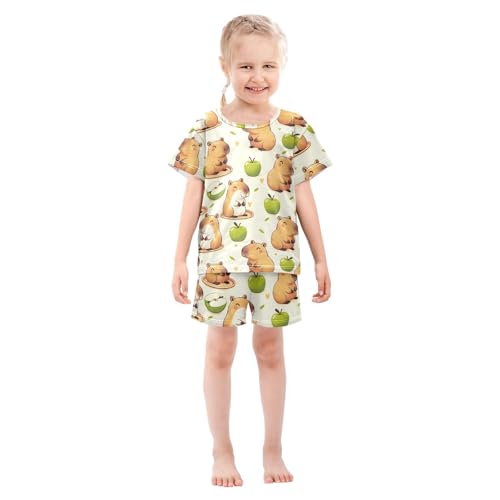 ALAZA Capybara Heart Green Pajamas Short Sleeve 2 Piece Sleepwear Top and Bottom Pajama Set Unisex3