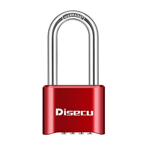 Image of 1 Pack disecu Heavy Duty 4 Digit Combination Lock, 2.5 Inch Long Shackle Outdoor Waterproof Padlock for School Gym Locker, Storage Unit, Fence, Gate, Toolbox (Red)